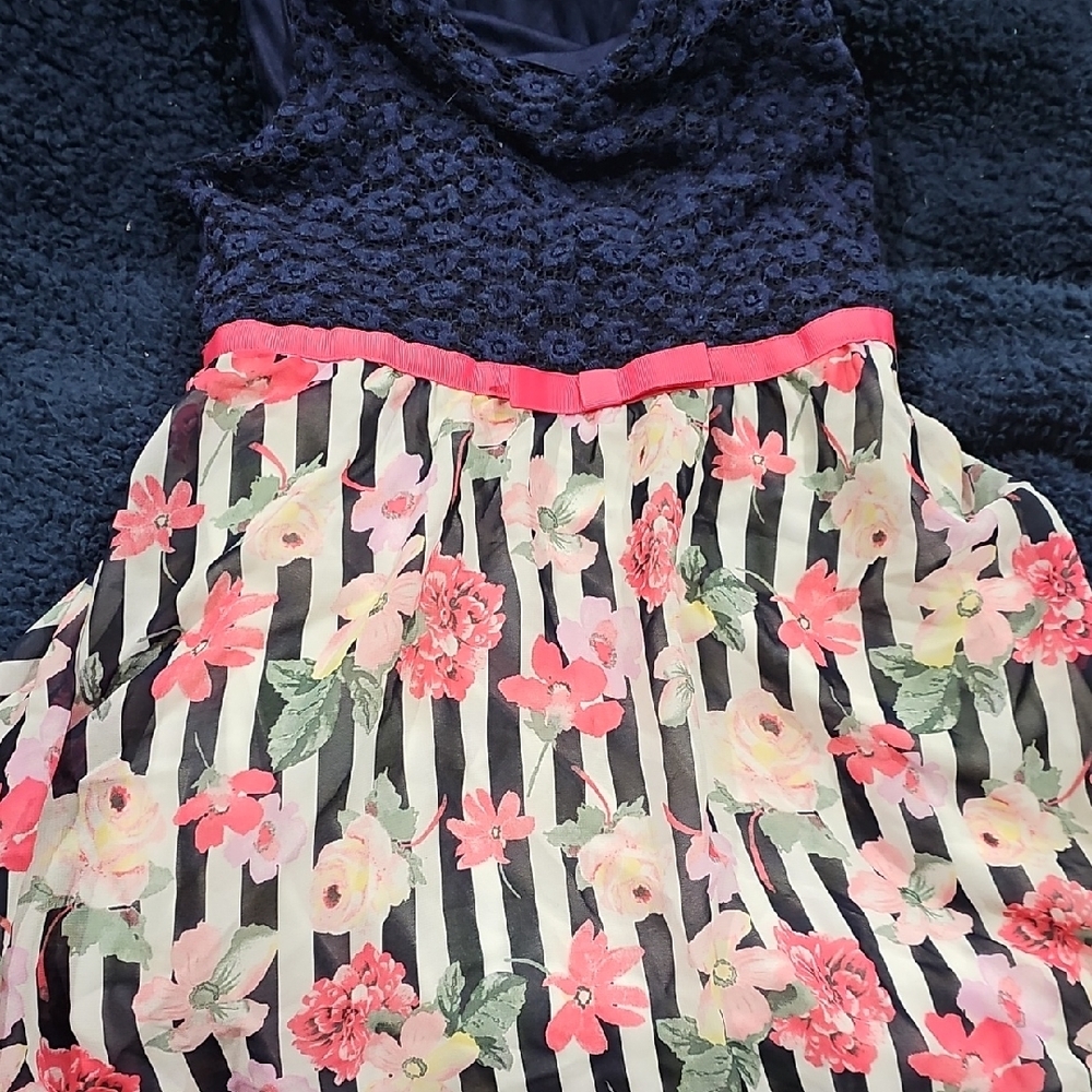 Blue and Pink Sleeveless Cowl Neck Sundress for Wedding Guest